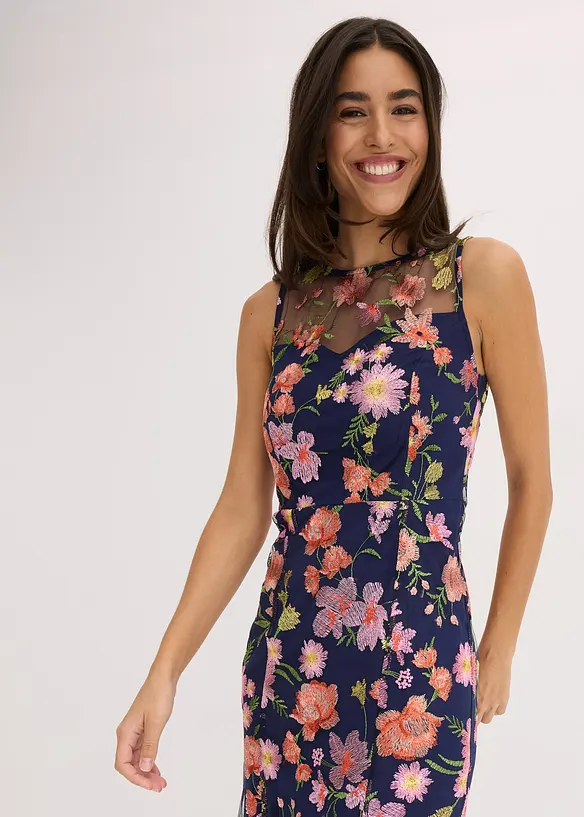 Abito midi con ricamo floreale, bonprix