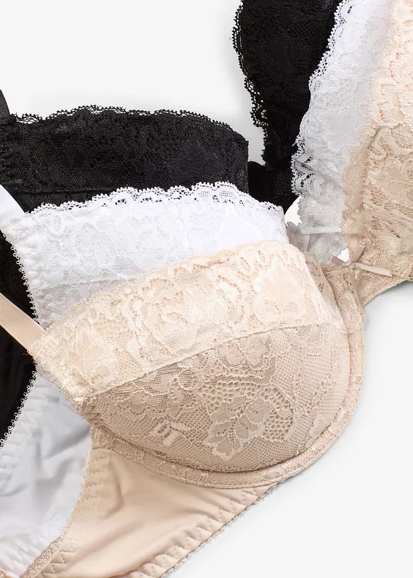 Reggiseno push-up con pizzo fine (pacco da 3), bonprix