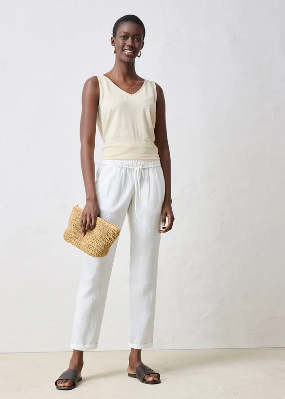 Pantaloni in puro lino con elastico in vita, bonprix