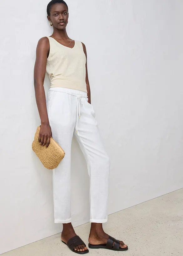 Pantaloni in puro lino con elastico in vita, bonprix
