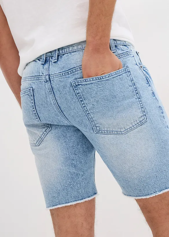 Bermuda elasticizzati in jeans con orli aperti, relaxed fit, bonprix
