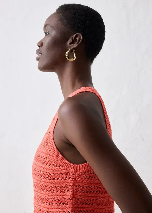 Top in maglia traforata in misto lino, bonprix