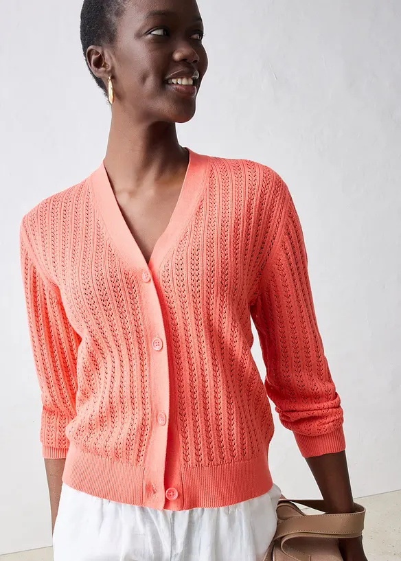 Cardigan traforato in misto lino, bonprix