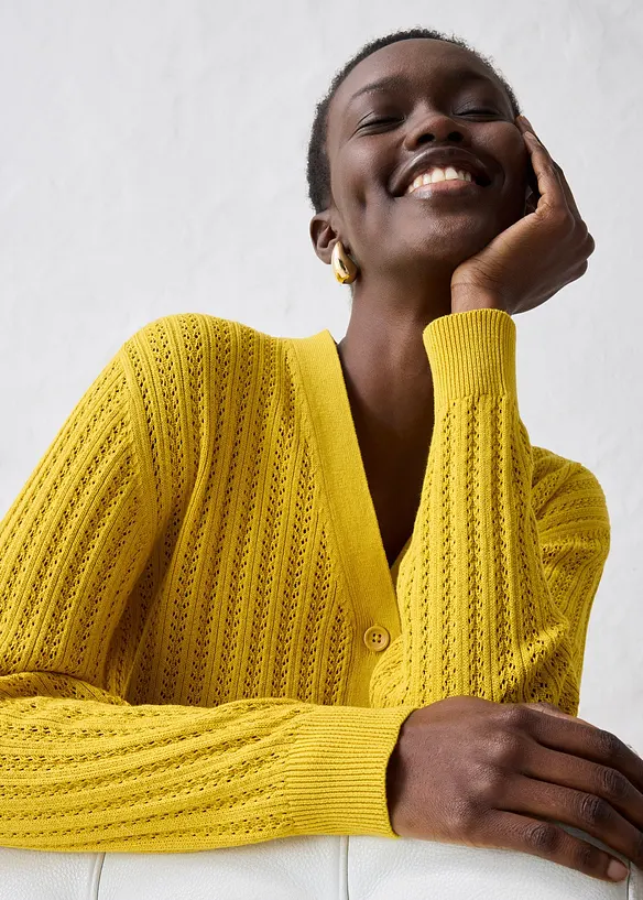 Cardigan traforato in misto lino, bonprix