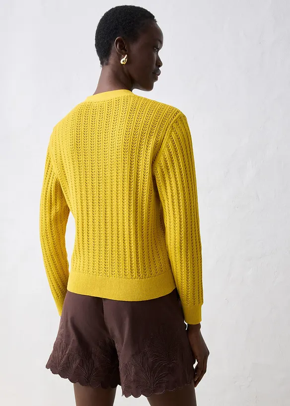 Cardigan traforato in misto lino, bonprix