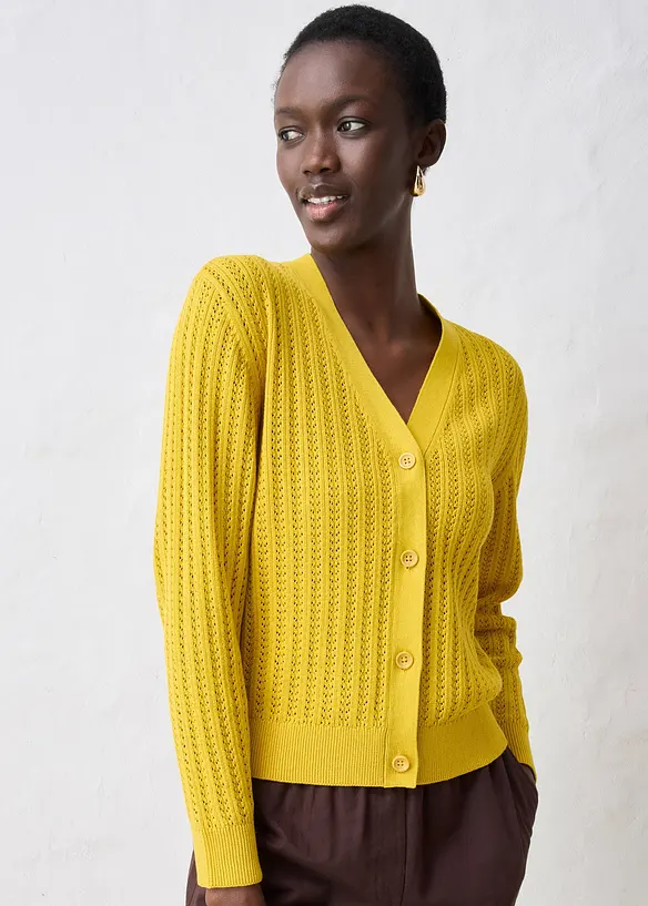 Cardigan traforato in misto lino, bonprix