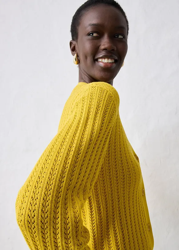 Cardigan traforato in misto lino, bonprix
