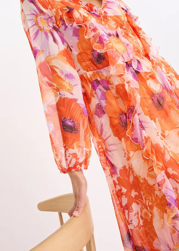 Abito di chiffon con volant, bonprix