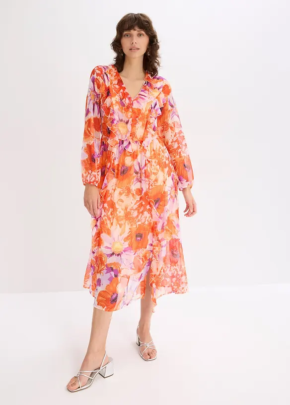 Abito di chiffon con volant, bonprix