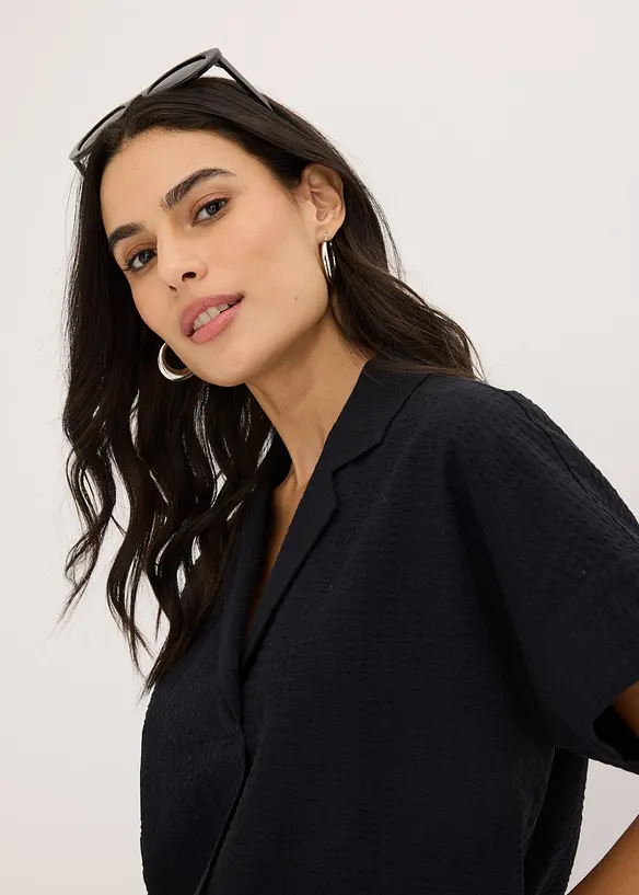 Abito largo in cotone con piega, bonprix