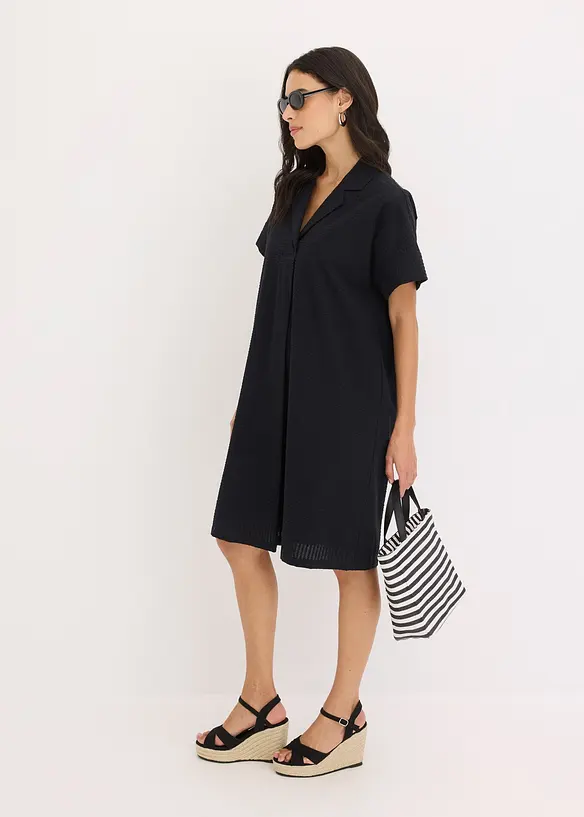 Abito largo in cotone con piega, bonprix