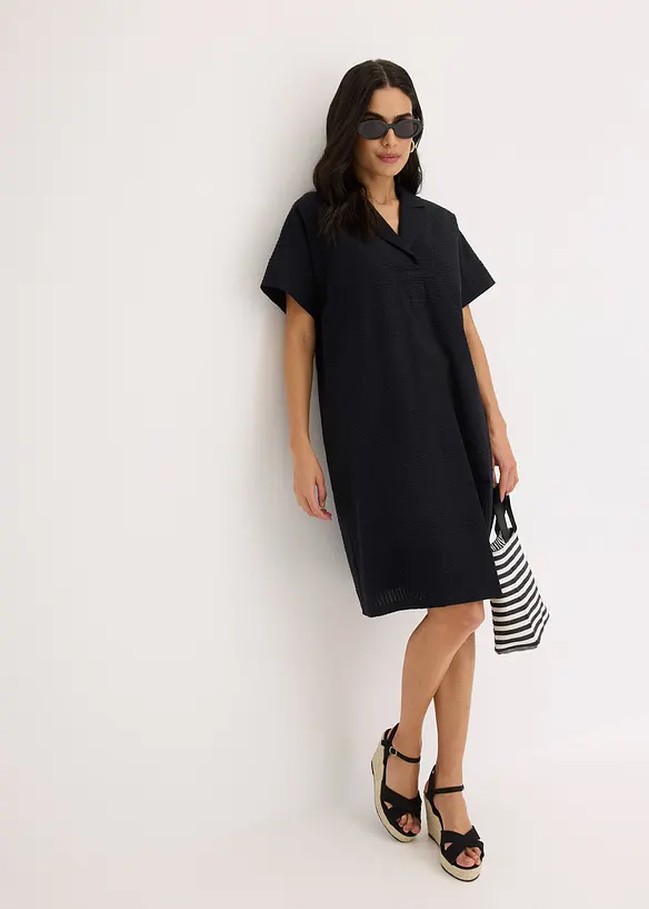 Abito largo in cotone con piega, bonprix