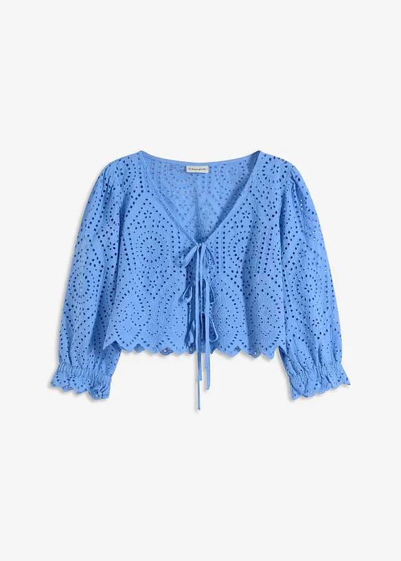 Blusa con ricamo traforato e maniche a sbuffo, bonprix