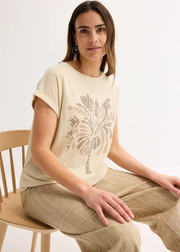 Maglia in cotone con borchiette applicate, bonprix