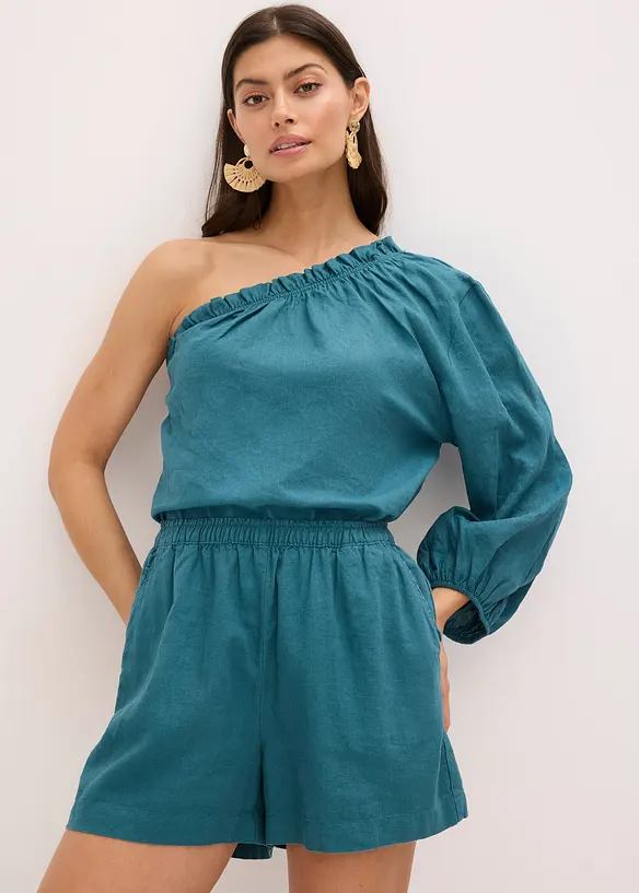 Blusa monospalla in misto lino, bonprix