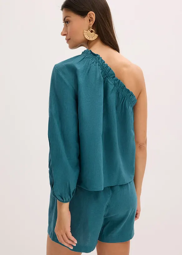 Blusa monospalla in misto lino, bonprix