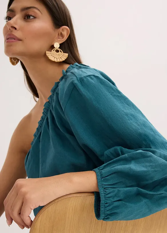 Blusa monospalla in misto lino, bonprix