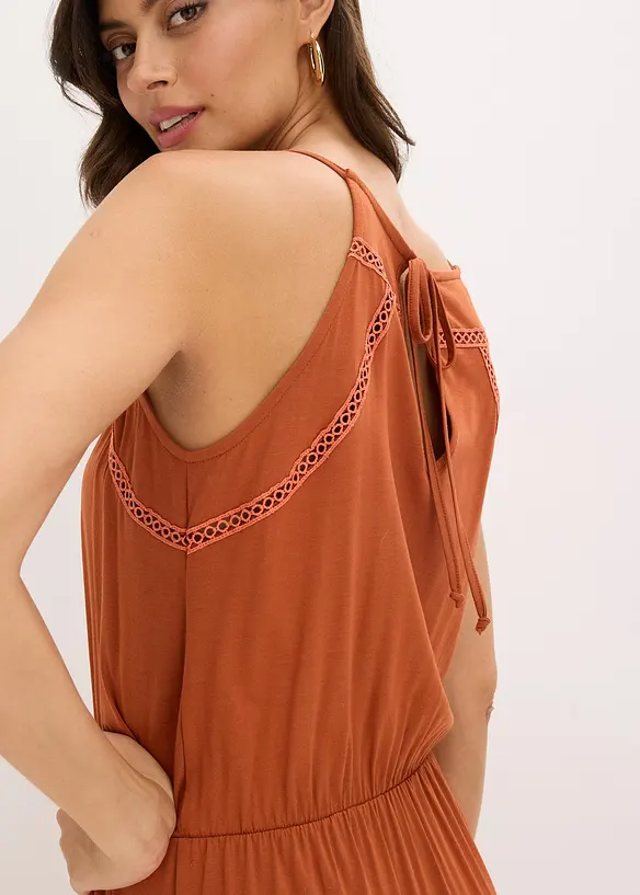 Abito lungo con inserto all'uncinetto, bonprix