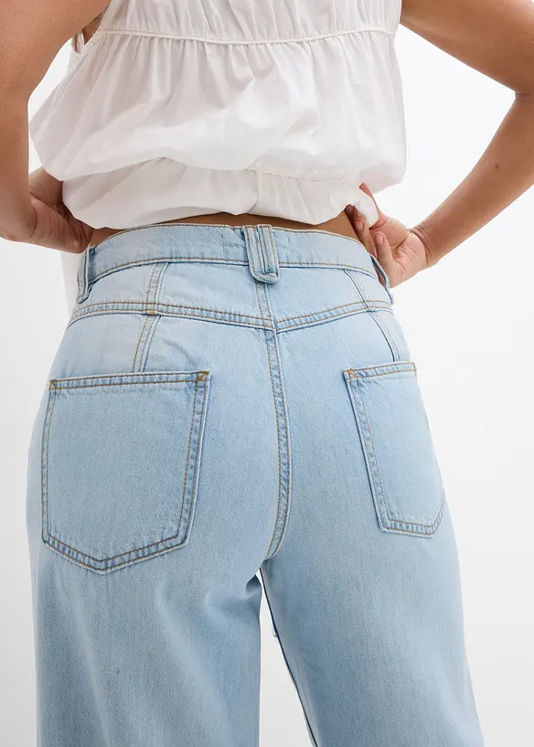 Baggy jeans cropped ultra morbidi, vita media, bonprix