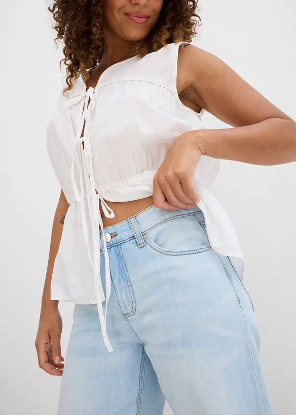 Baggy jeans cropped ultra morbidi, vita media, bonprix