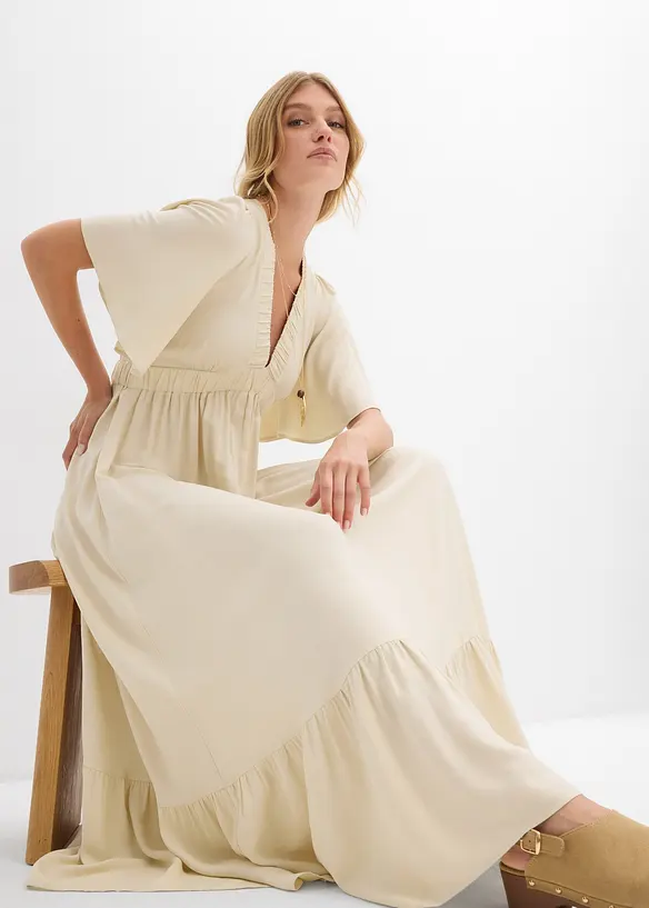 Abito lungo a balze in viscosa fluente, bonprix