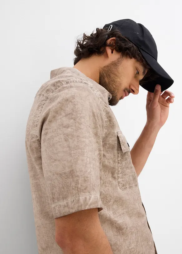 Camicia  effetto lavato a maniche corte, bonprix