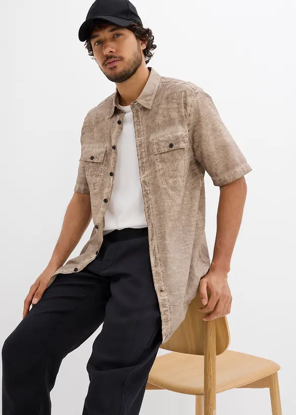 Camicia  effetto lavato a maniche corte, bonprix