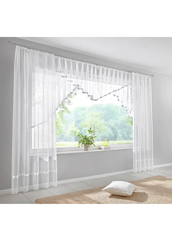 Tendina corta con bordo in satin e poliestere riciclato, bonprix