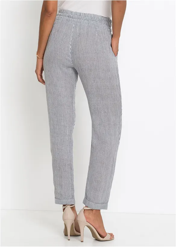 Pantaloni Donna In Lino Taglia 52 - Modello Baggy Con Vita Elastica E Tasche - Casual Estivi A Gamba Larga