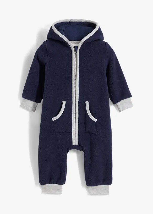 Tutina in pile con cappuccio e applicazione a forma di orsetto, bonprix
