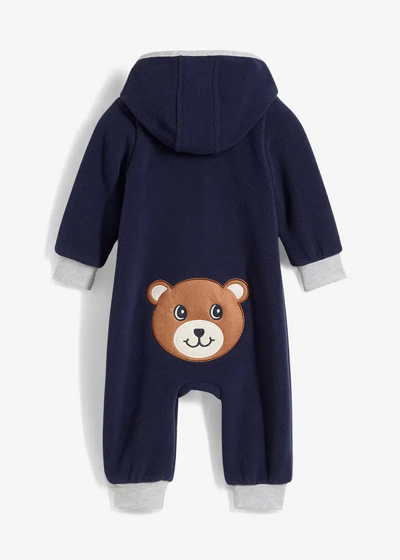 Tutina in pile con cappuccio e applicazione a forma di orsetto, bonprix