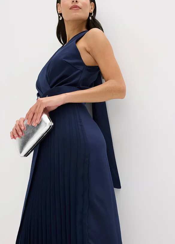 Abito midi effetto portafoglio con inserto plissettato, bonprix