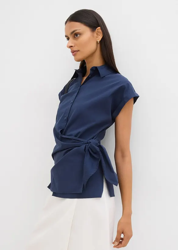 Blusa a maniche corte da annodare sul fianco, bonprix
