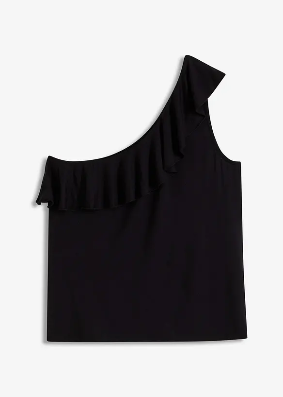 Top monospalla con volant in misto viscosa morbido, bonprix