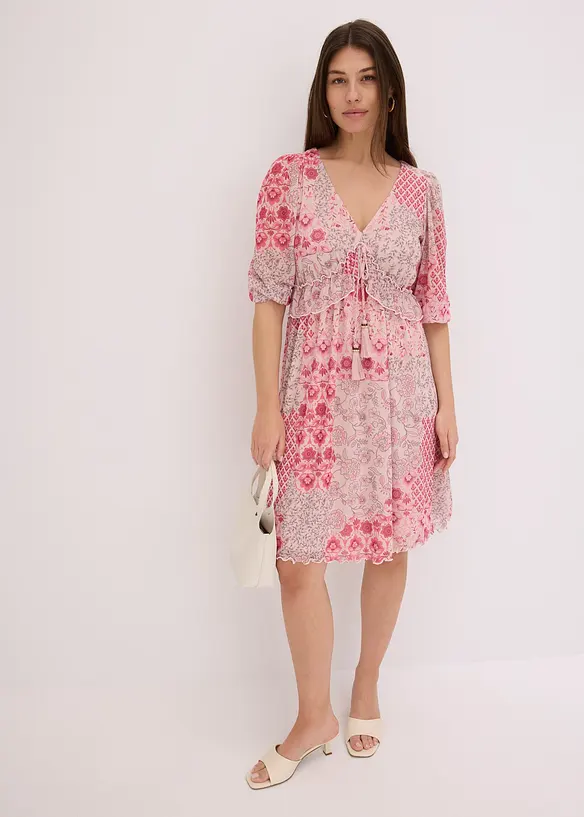 Abito tunica in mesh fantasia, bonprix