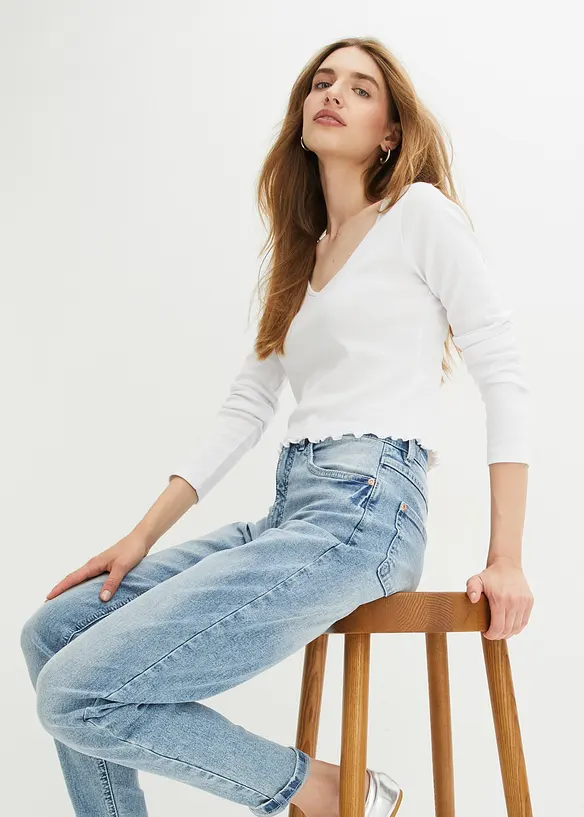 Mom jeans elasticizzati, vita alta, bonprix