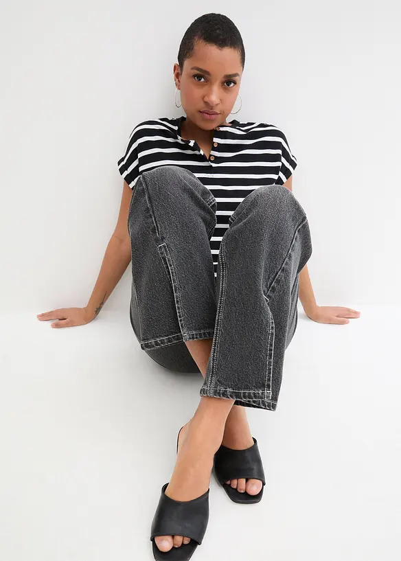 Jeans wide leg con spacco, a vita media, bonprix