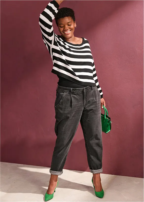 Jeans barrel elasticizzati, vita media, bonprix