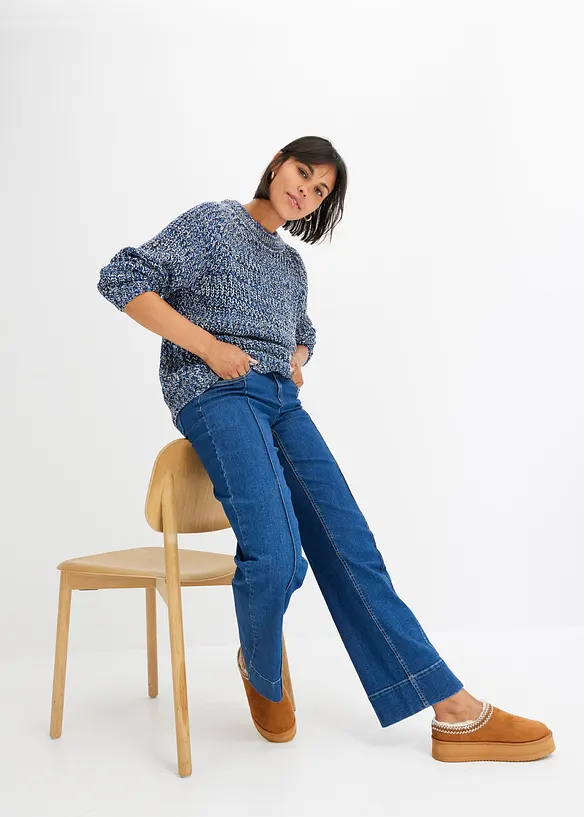 Jeans wide leg, a vita bassa, bonprix