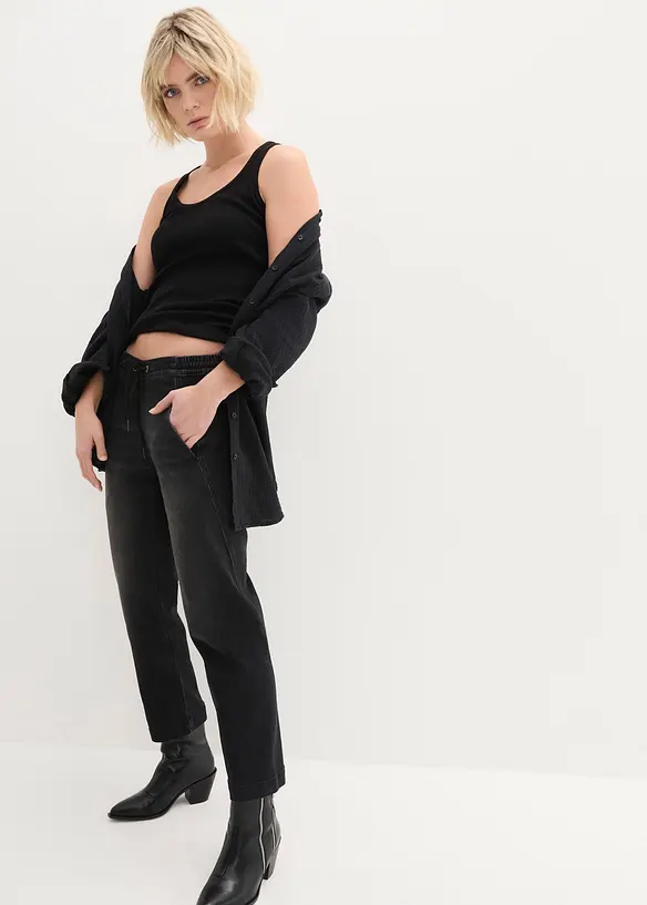 Jeans boyfriend cropped, vita media, bonprix