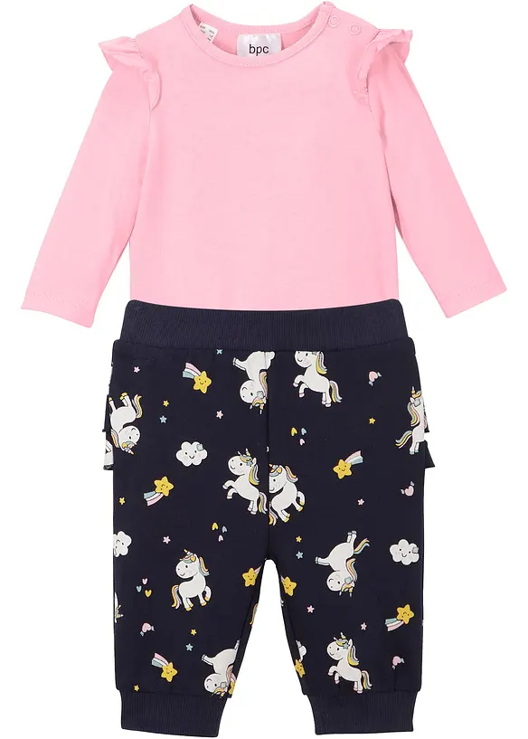 Body a maniche lunghe + pantaloni in felpa (set 2 pezzi) in cotone biologico, bonprix