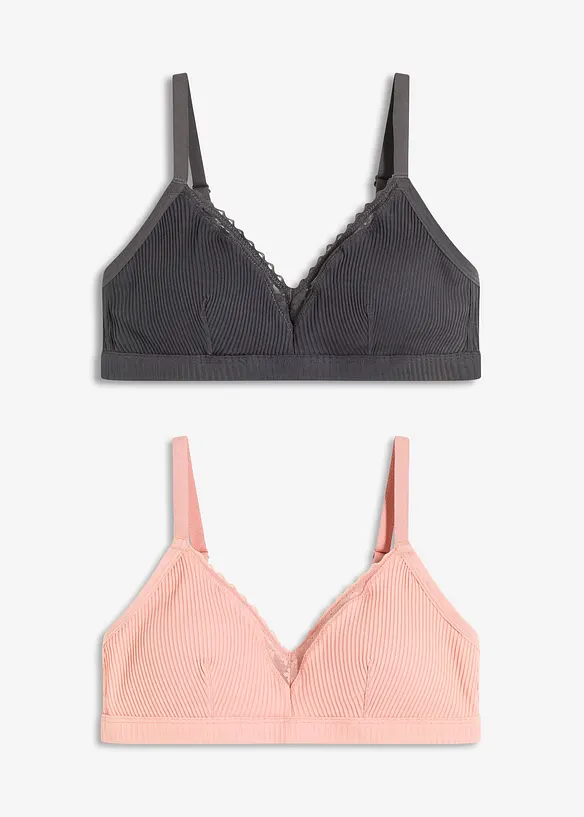 Bralette imbottita senza ferretto con cotone biologico (pacco da 2), bonprix