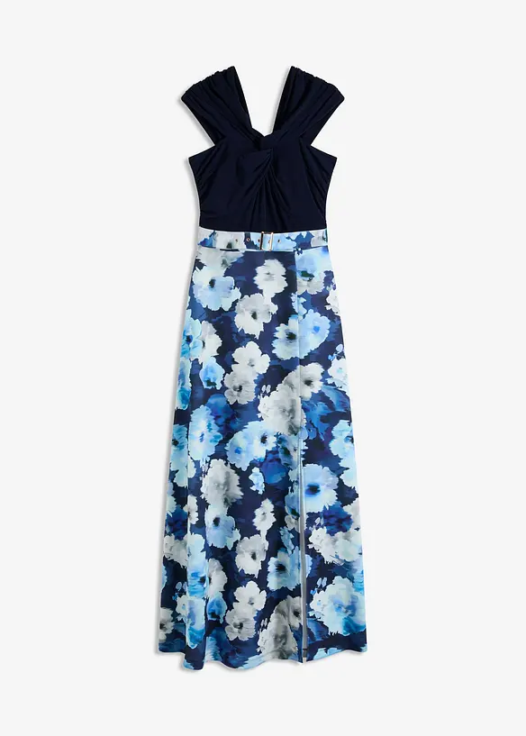 Abito lungo con spalle scoperte, drappeggio e cintura, bonprix