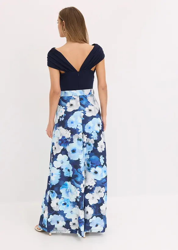 Abito lungo con spalle scoperte, drappeggio e cintura, bonprix