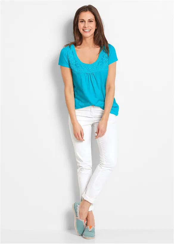 Maglia in cotone con pizzo a maniche corte, bonprix