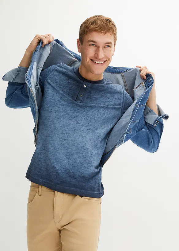 Maglia serafino a maniche corte  in puro cotone biologico effetto lavato, bonprix