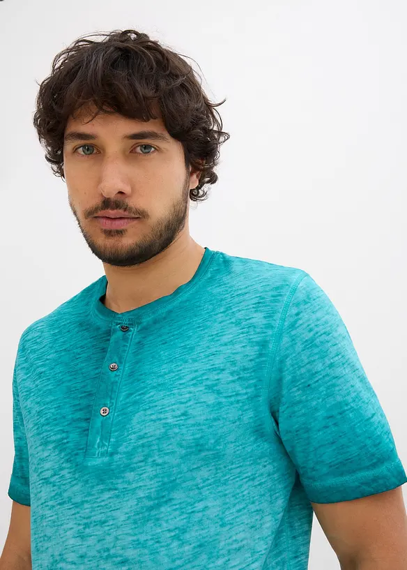 Maglia serafino a maniche corte  in puro cotone biologico effetto lavato, bonprix