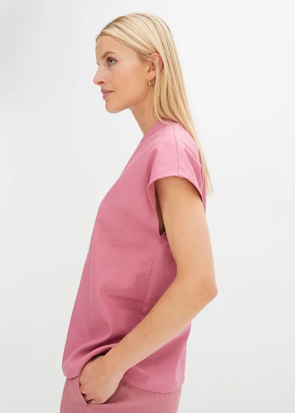 Camicetta vaporosa a maniche corte in misto lino, bonprix