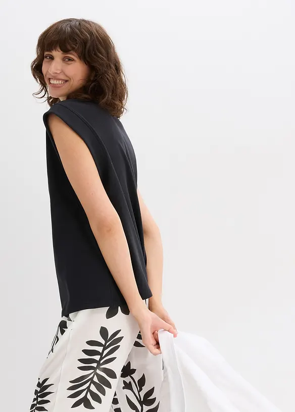 Top con inserto a coste sulla manica, bonprix