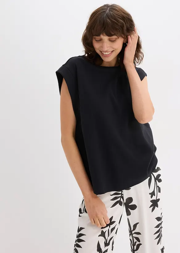 Top con inserto a coste sulla manica, bonprix